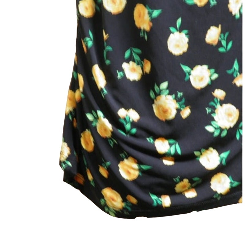 New York &amp; Company Womens Medium Yellow Floral Sleeveless PolySpandex Blouse Top