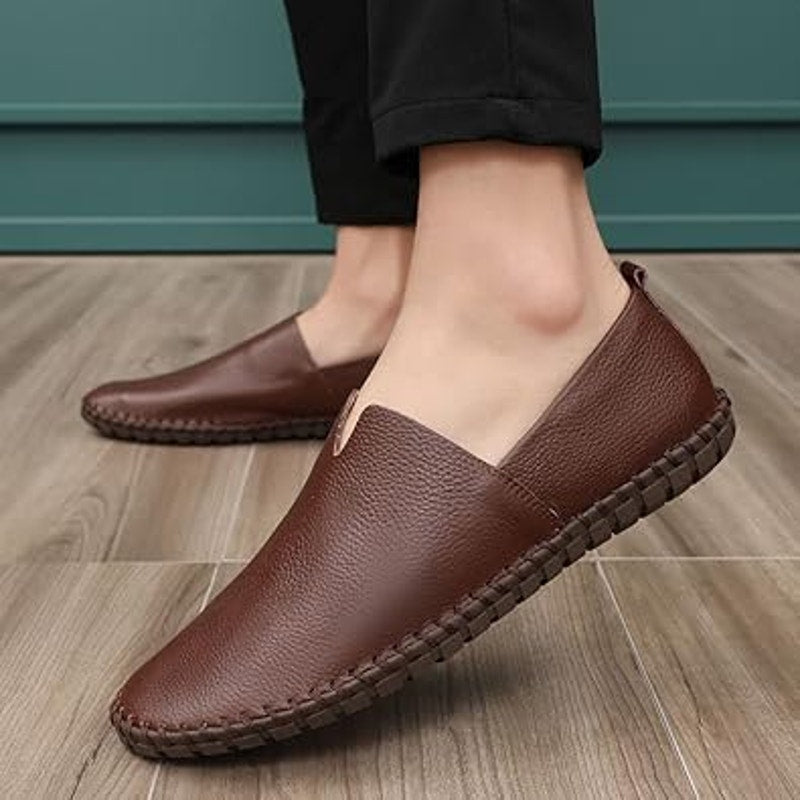 Mitvr Mens Size 9 Brown Genuine Leather Slip On Super Soft Moccasin Loafer Shoes