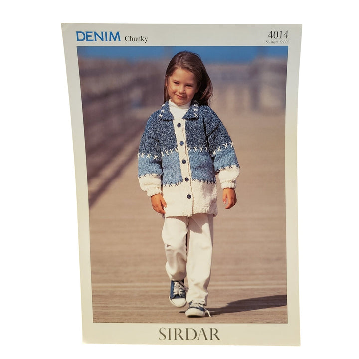 New Sirdar 4014 Denim Chunky Child Jacket Cardigan Sweater Knitting Pattern