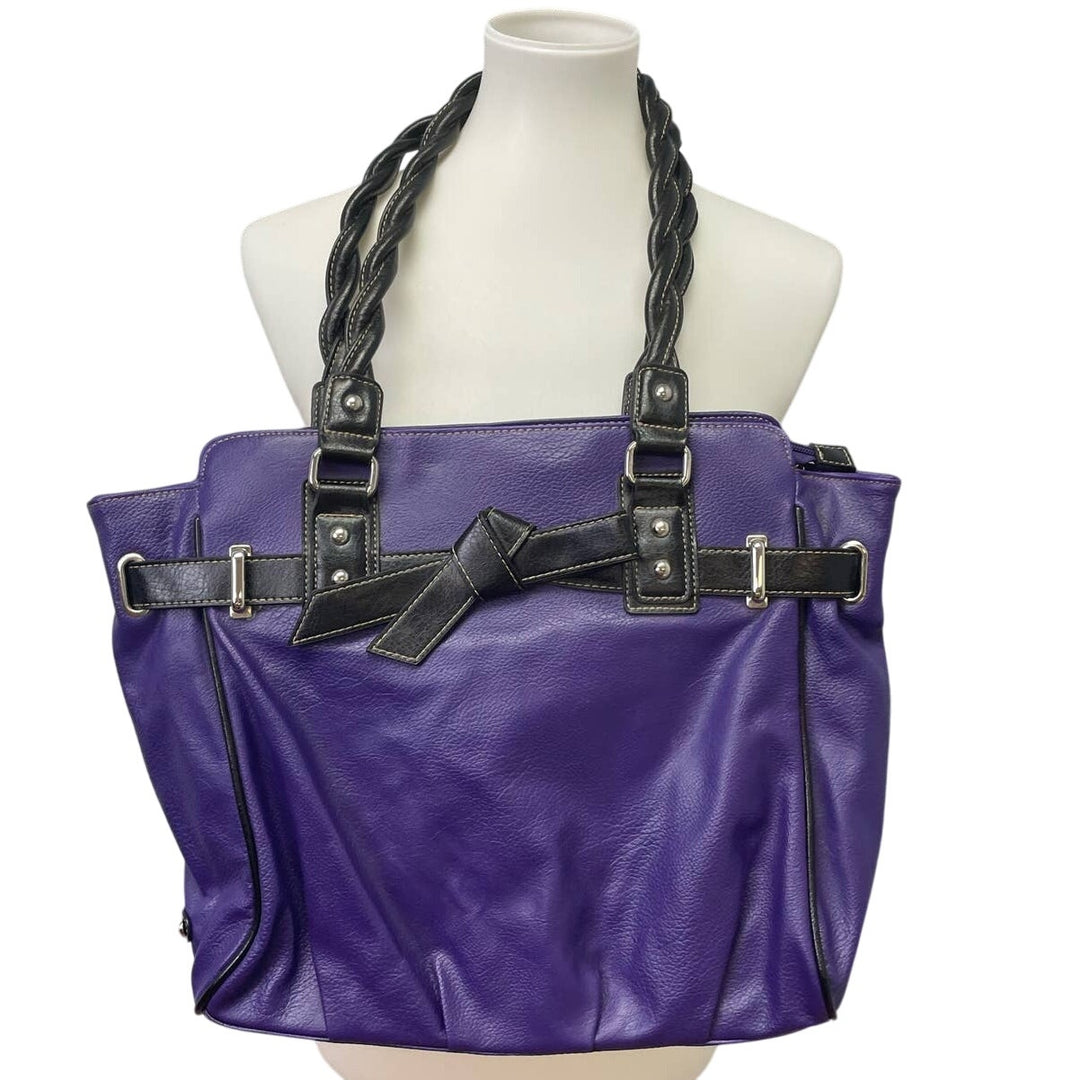 Rosetti Faux Leather Purple Double Braided Handles Handbag Purse Bag w Pockets