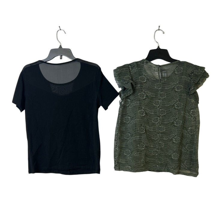 Lot of 2 Womens Large XL Short Sleeve Lace Floral Mesh Short Sleeve Tops