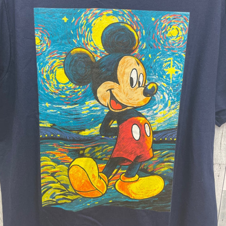 New Disney Mens 2X Mickey Mouse Van Gogh Starry Nights 100% Cotton Tee