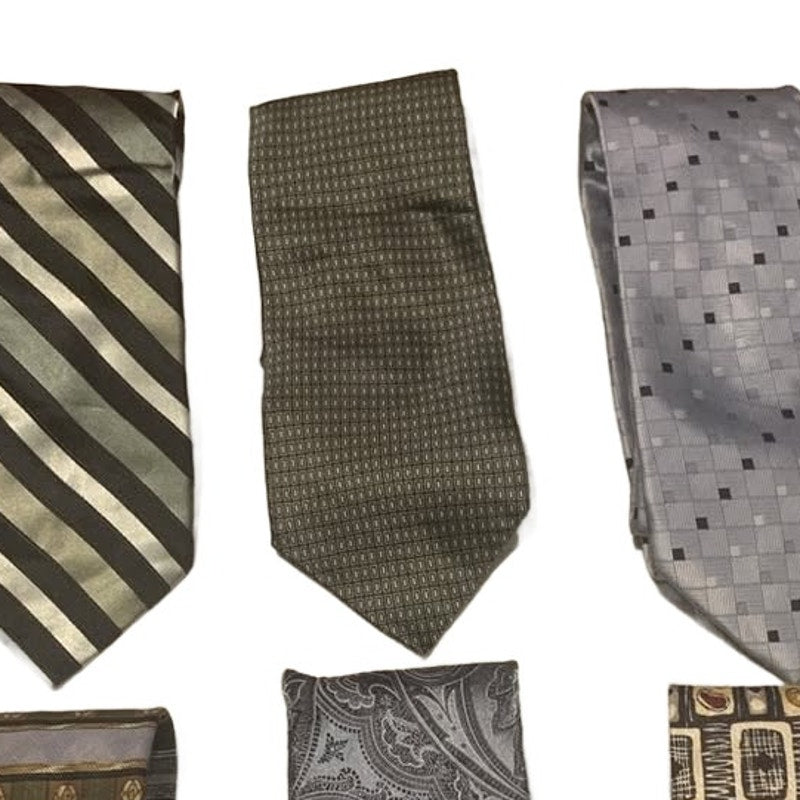 Lot of 6 Green Silver Polka Dot Stripe Geometric Vintage &amp; Newer Mens Neck Ties