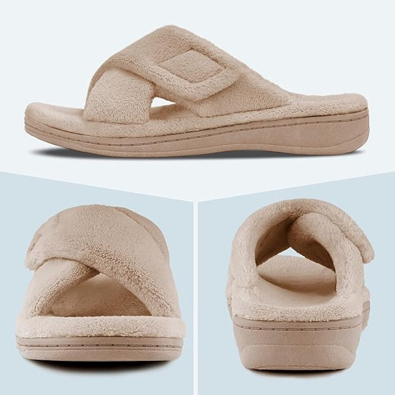 BCSTUDIO Womens Size 9 Tan Hook Loop Slide On Arch Support Slippers