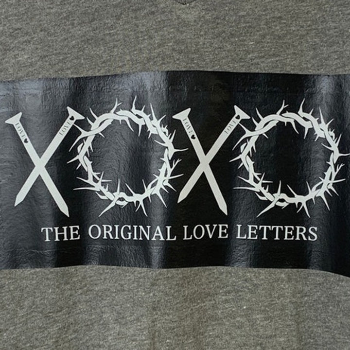 New Upcycled Hand Printed Women Small Gray Jesus Easter Love Letters Tee Shirt