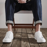 ZGR Mens Size 12 White Faux Leather Lace Up Basic Low Top Sneakers Casual Shoes