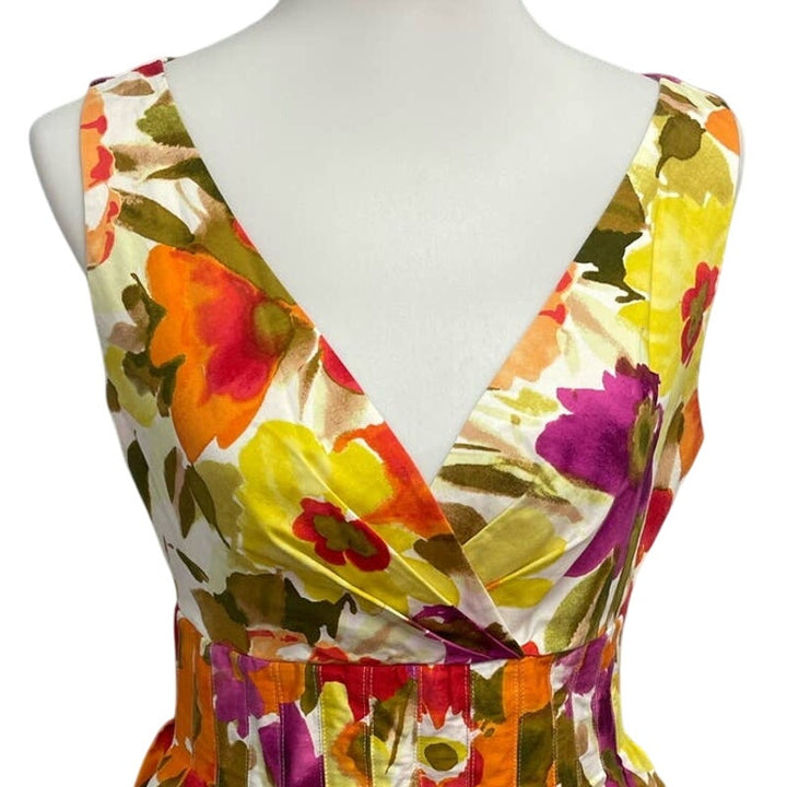 Dress Barn Size 10 V-Neck Cotton Blend Fit &amp; Flare Sleeveless Floral Midi Dress