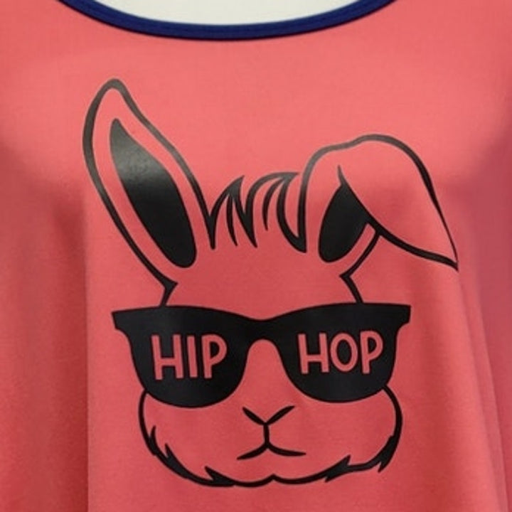 Hand Printed Upcycled Womens XXS Easter Hip Hop Bunny Long Crew Neck Tee