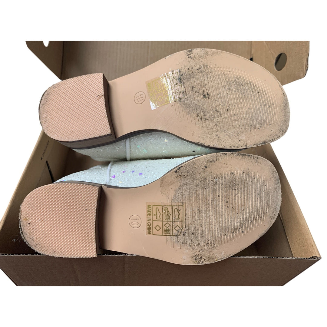 Motasha Toddler Girl 10 White Iridescent Shiny Pull On Western Cowgirl Boots