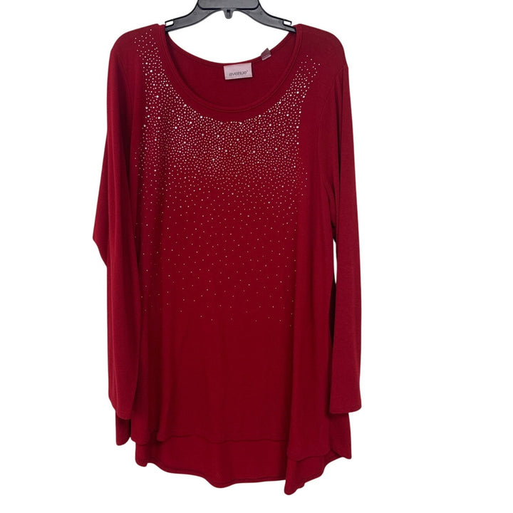 Avenue Womens Plus Size 22/24 Rhinestone Studs Long Sleeve Scoop Neck Shirt Top