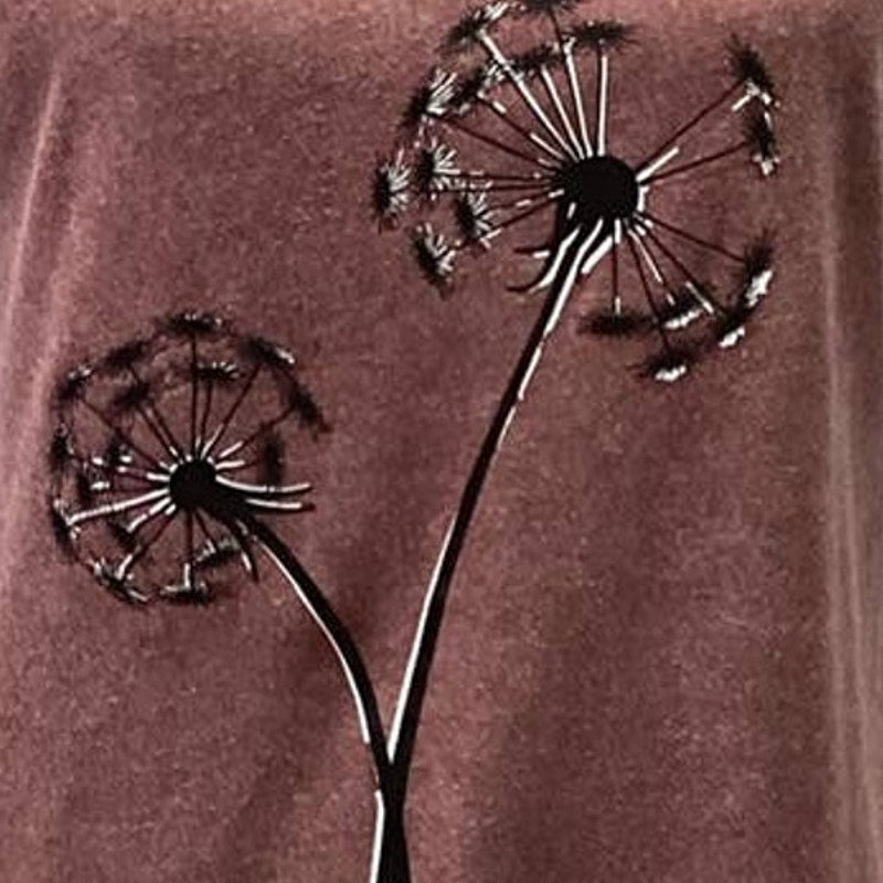 Hand Printed Upcycled Womens XS Dandelion Wish Crew Neck Short Sleeve Tee Shirt
