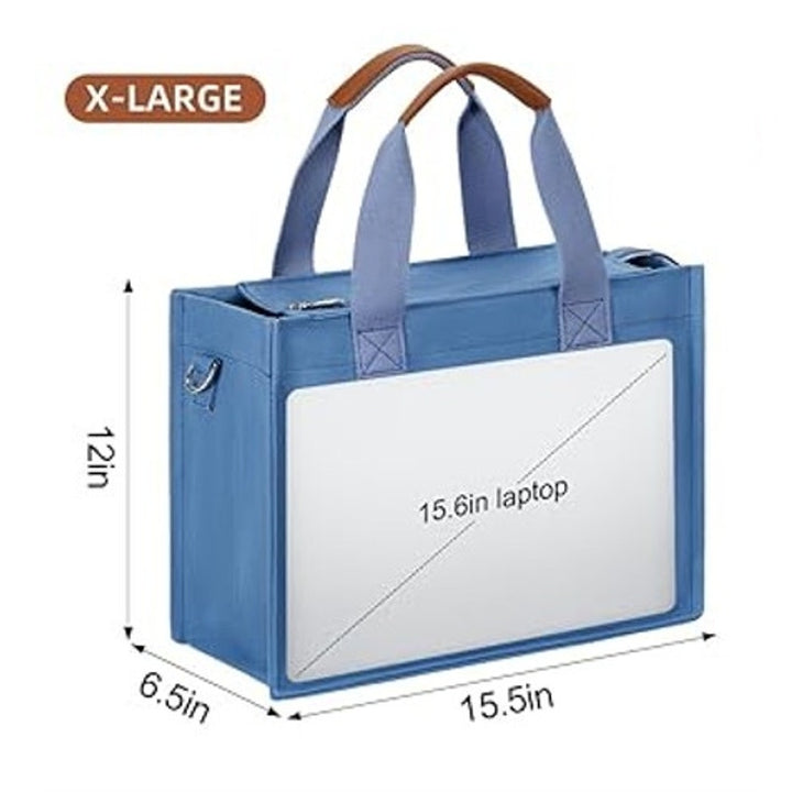 New Kkxiu Denim Blue Canvas Oversized Zip Up Many Compartments CrossbodyTote Bag