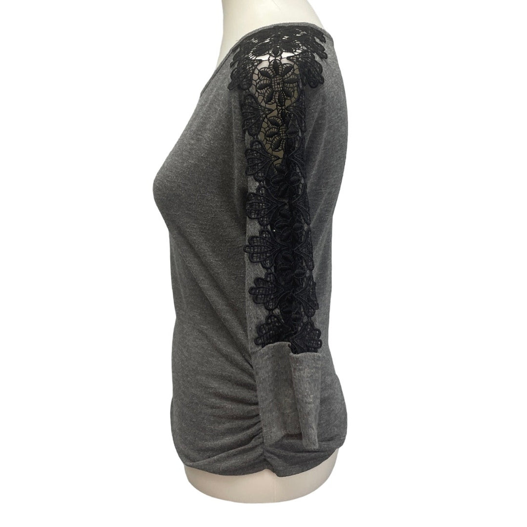 B Wear Womens Medium 3/4 Sleeve Lace Shoulder Crew Neck Tee Shirt
