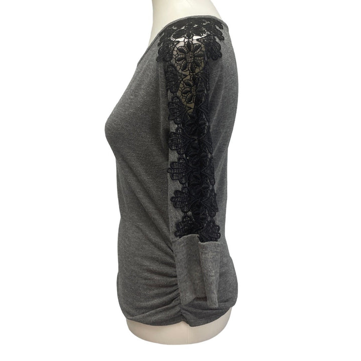 B Wear Womens Medium 3/4 Sleeve Lace Shoulder Crew Neck Tee Shirt