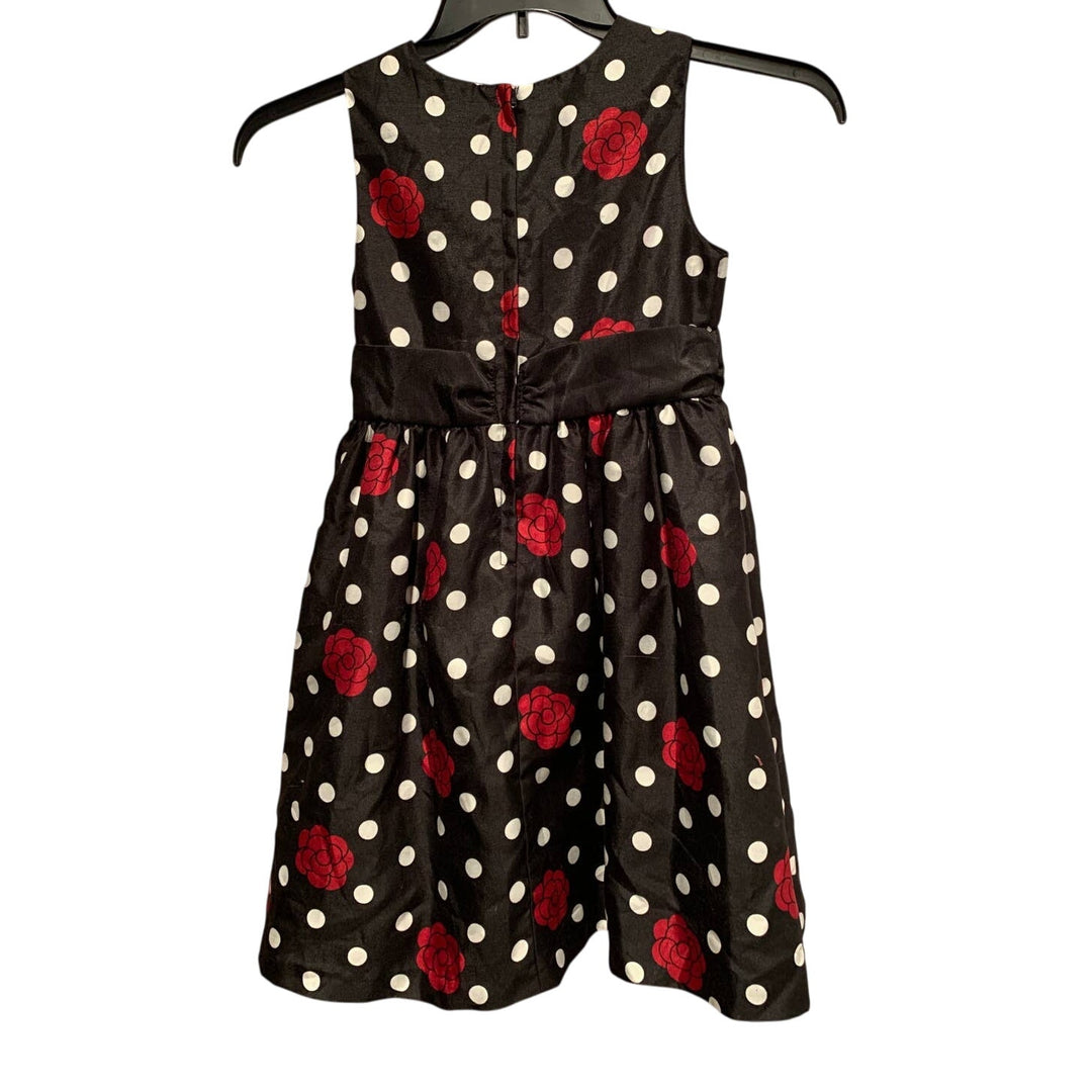 Crazy 8 Girls Size 8 Black White Polka Dot Cute Sleeveless Dress w Red Roses