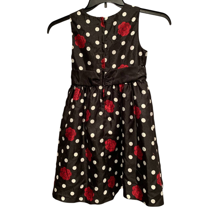 Crazy 8 Girls Size 8 Black White Polka Dot Cute Sleeveless Dress w Red Roses