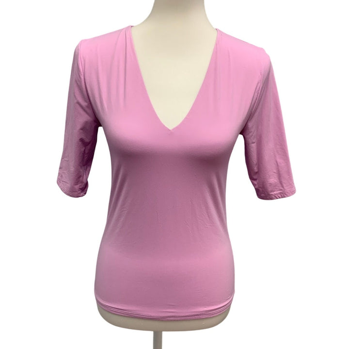 WHBM For Me White House Black Market Womens Medium Half Sleeve Deep V Neck Top