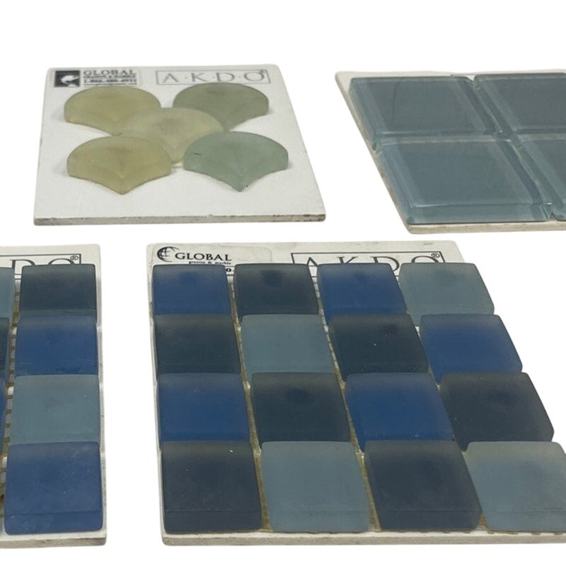Lot of 5 AKDO 7/8" 2" Caspian Blue Frosted Glass Tile Sample Cards Craft Supply