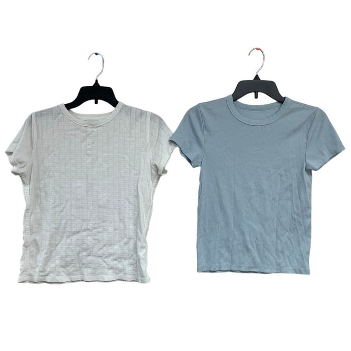 2 New Aerie Womens Small Short Sleeve Ribbed Textured  Crew Neck Tee Shirt Tops