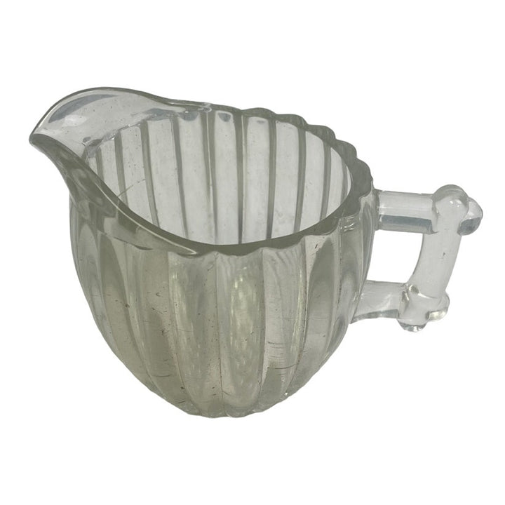Vintage Clear Glass Striped Design 3 Coffee Tea Mug Creamer Sugar Bowl Set