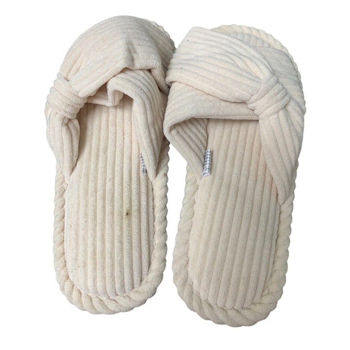 Evshine Womens Size 8/9 Cream Soft Corduroy Bow Slide On Open Toe Slipper Shoes