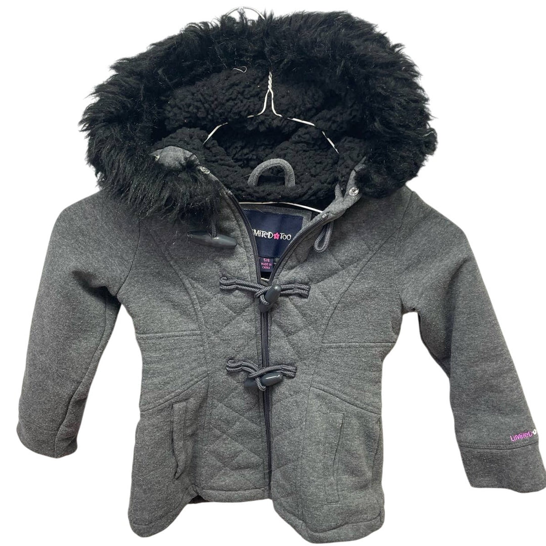 Limited Too Girls 5/6 Wool Blend Faux Fur Full Zip Hooded Long Sleeve Coat