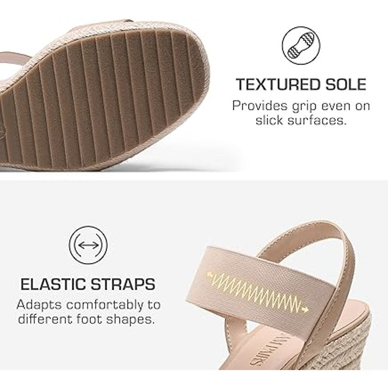 Dream Pairs Womens Size 8 Tan Open Toe Espadrille Platform 3.5" Heel Sandals