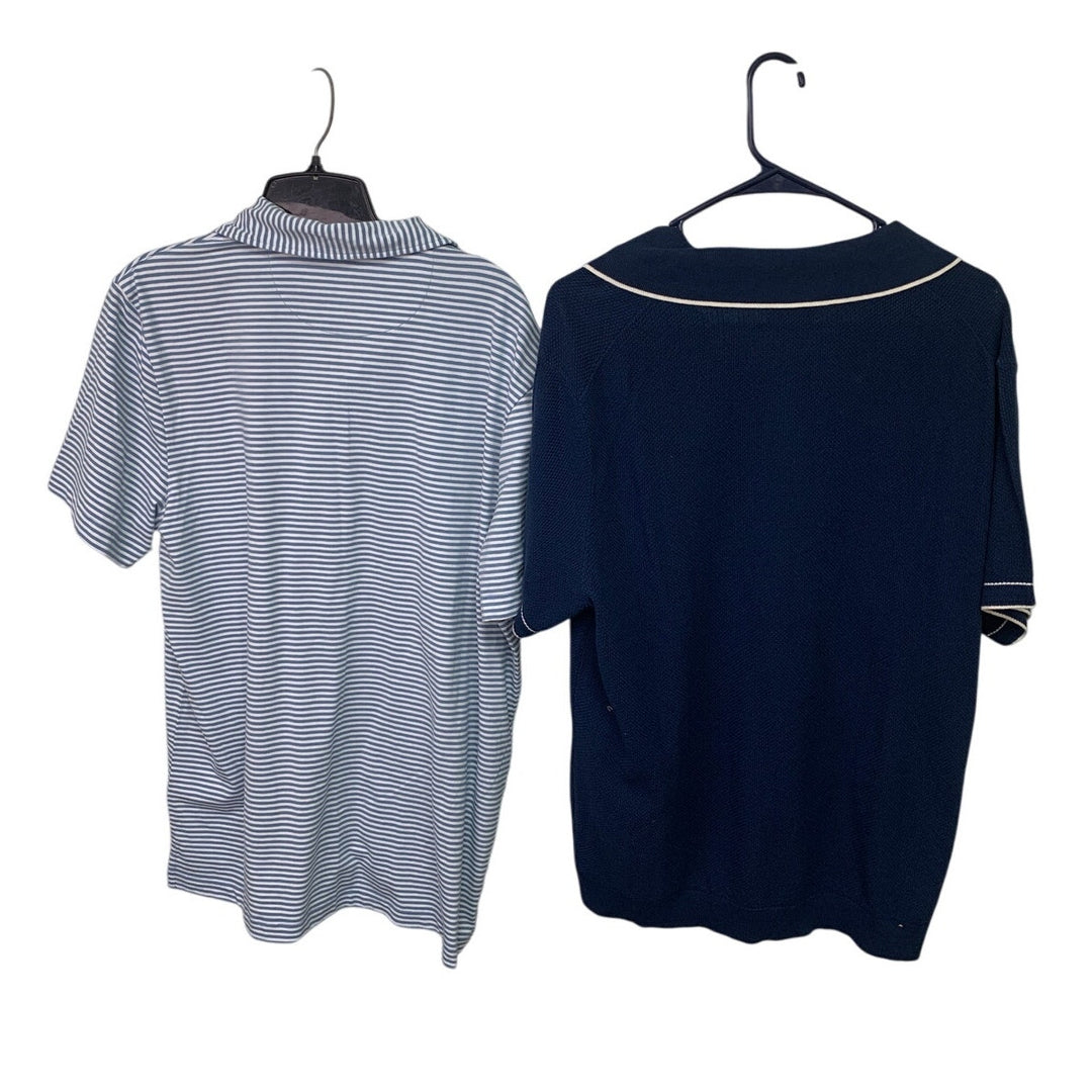 2 New American Eagle Mens Medium Short Sleeve Striped Textured Collared Polos