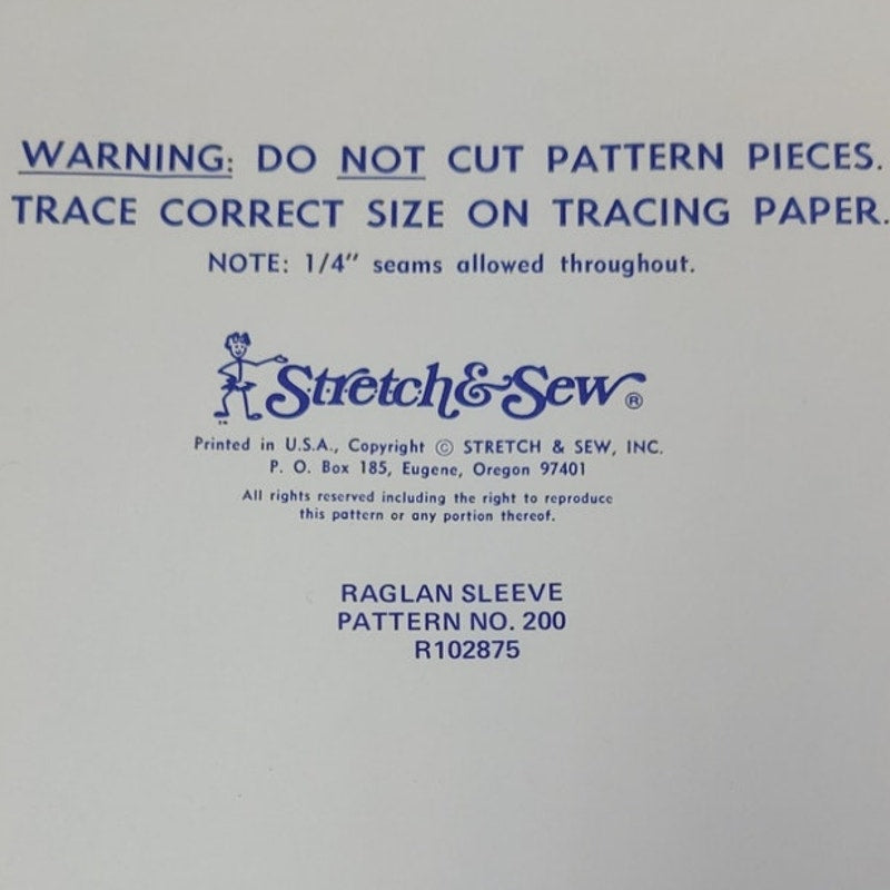Vintage 1974 Stretch &amp; Sew 200 Raglan Sleeve Top Knit Fabric Uncut Pattern