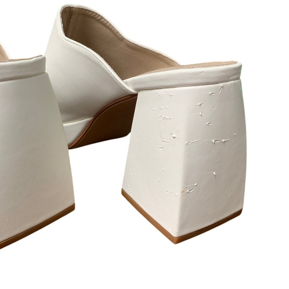 Womens Size 9 White Faux Leather 4" Platform Block Heel Open Toe Slide On Shoes