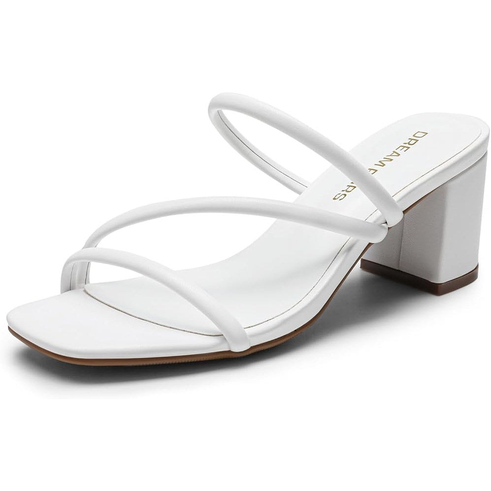 Dream Pairs Womens Size 7.5 White Faux Leather Strappy Slide On 3" Chunky Heels