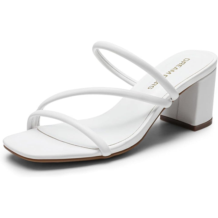 Dream Pairs Womens Size 7.5 White Faux Leather Strappy Slide On 3" Chunky Heels