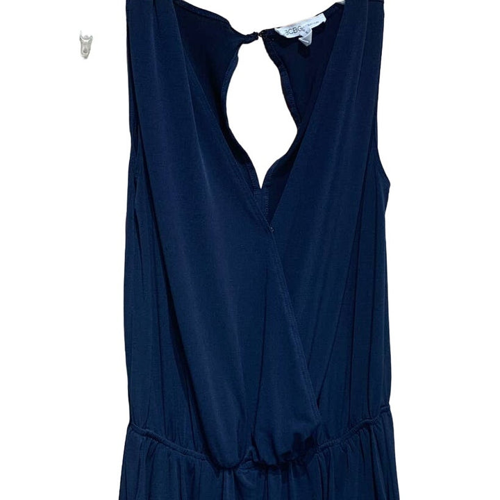 BCBGeneration Small Navy Blue Sleeveless Faux Wrap Keyhole Back Stretchy Romper