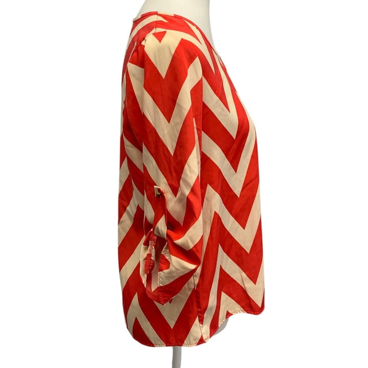 Paper Moon Womens Large Chevron Stripe Tabbed Sleeve Lightweight Blouse Top