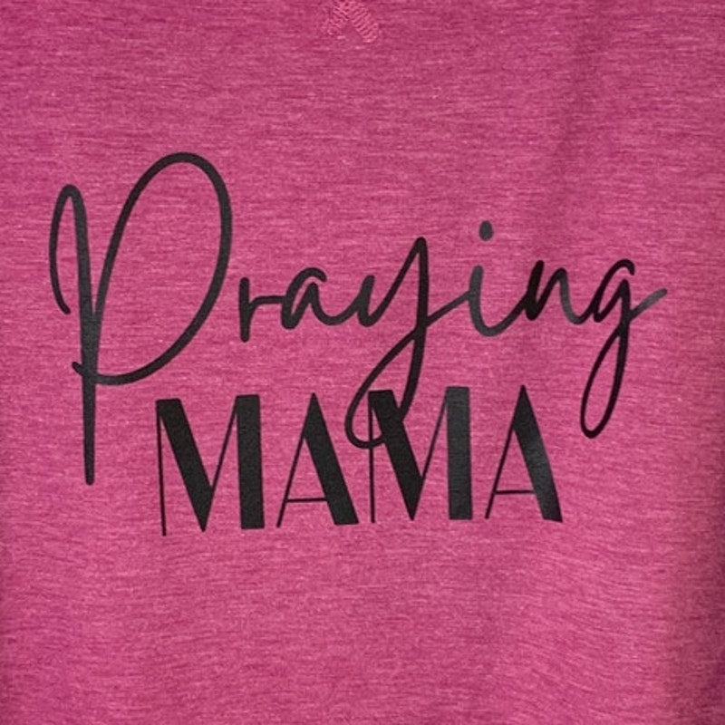 Upcycled Hand Printed Women Large Praying Mama 3/4 Sleeve Lightweight Sweatshirt