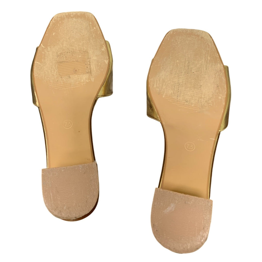 Pizz Annu Womens 7.5 Shiny Gold Open Toe 2.5" Block Heel Slide On Sandal Shoes