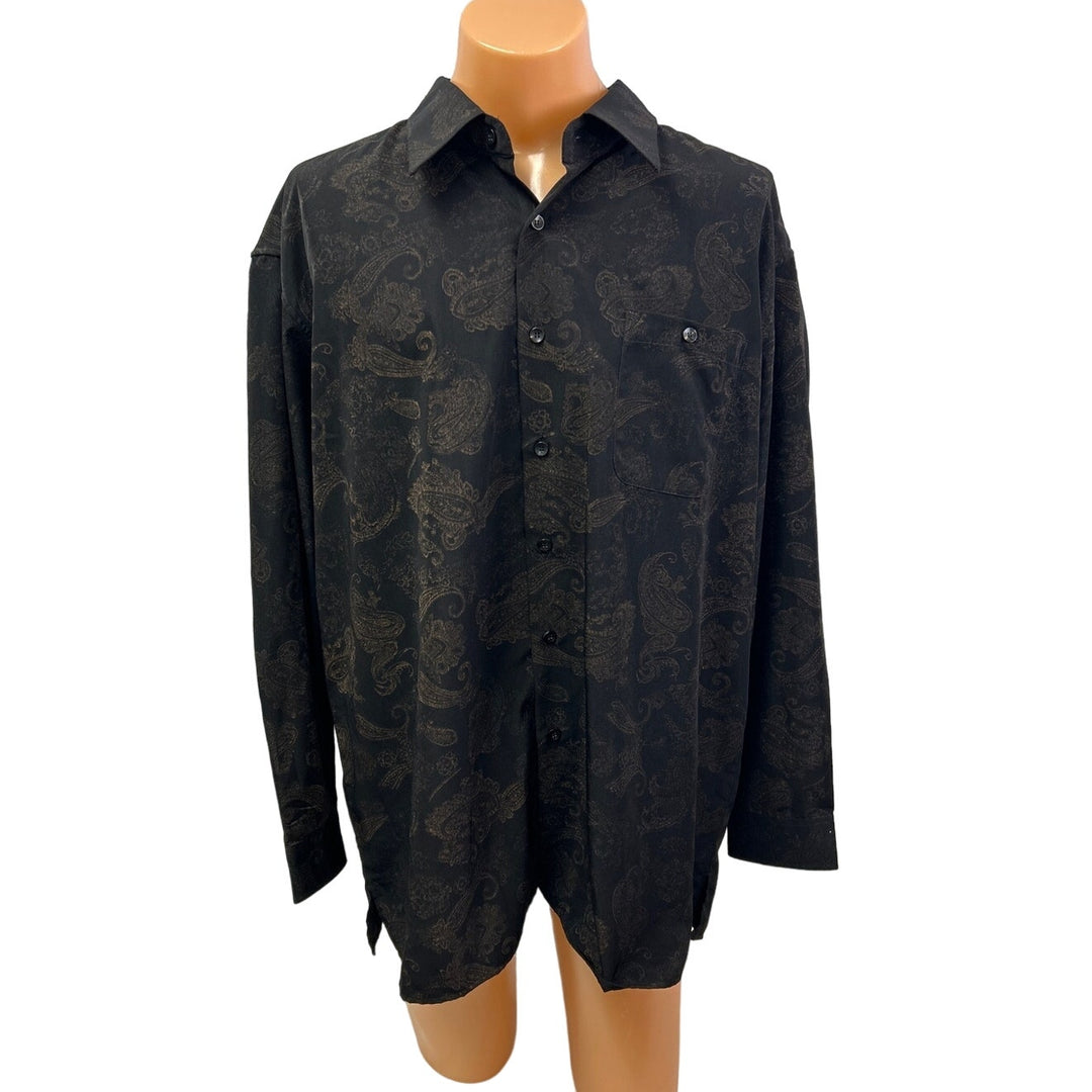 Mondo Uomo Italia Mens XXL Long Sleeve Button Up Metalic Paisley Polyester Shirt