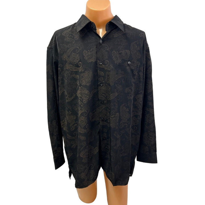Mondo Uomo Italia Mens XXL Long Sleeve Button Up Metalic Paisley Polyester Shirt