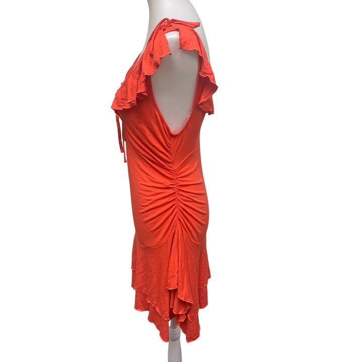 New Wild Fable Juniors XS Bright Orange Side Gathered Ruffled Low V Neck Dress