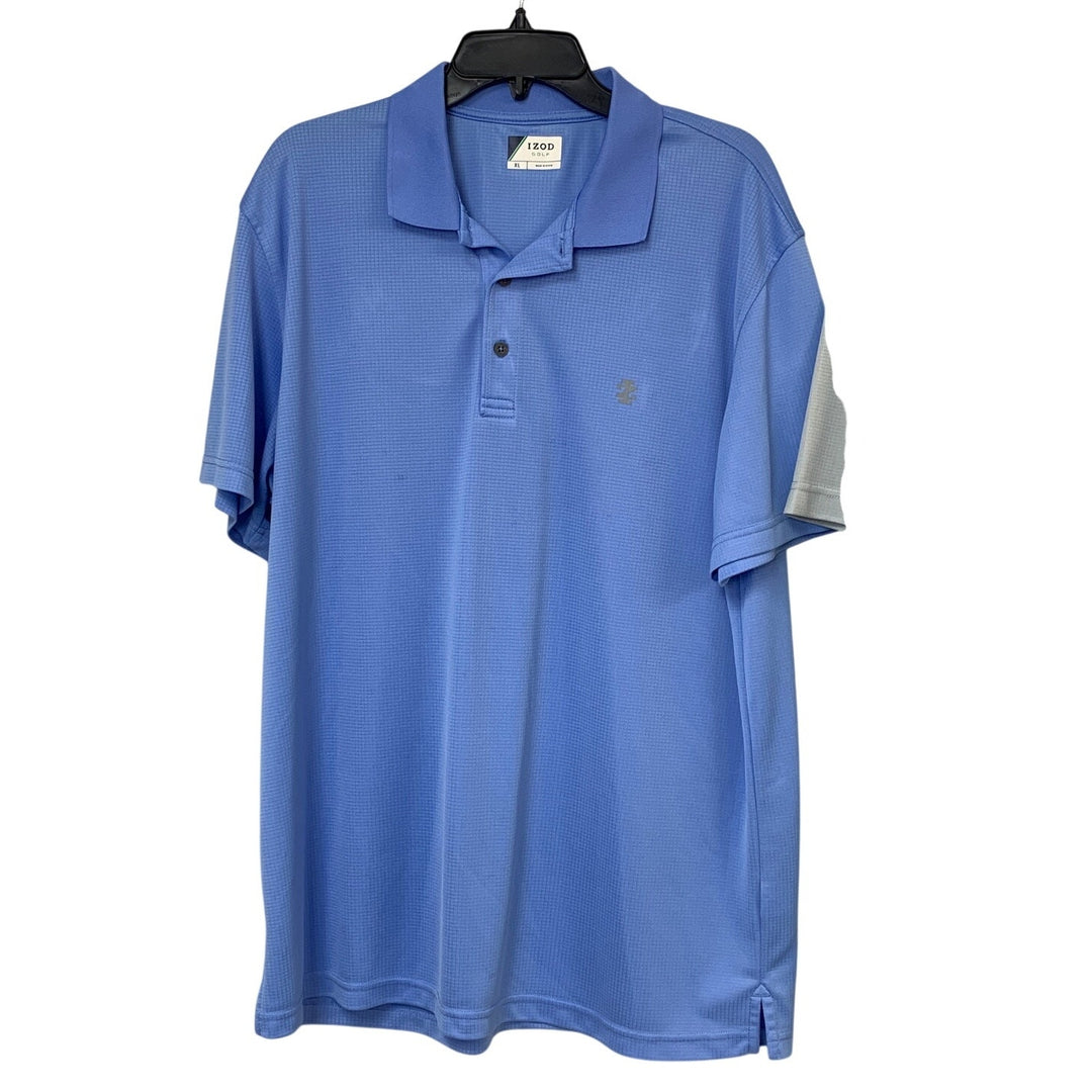 Lot of 2 IZOD Golf Mens XL Blue Gray Polyester Short Sleeve Polo Shirt EUC