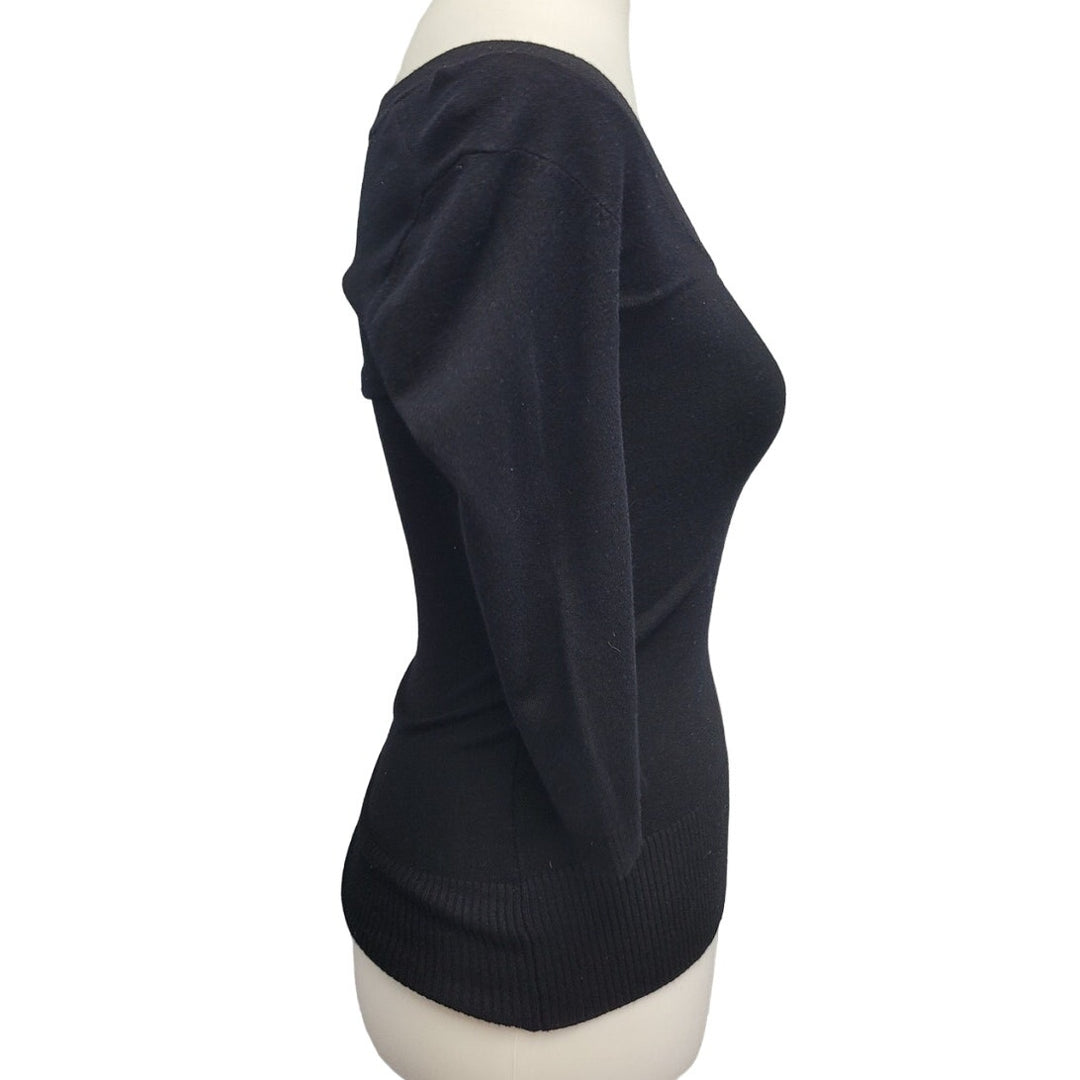 Forever 21 Womens Small Black Viscose Nylon Long Sleeve Scoop Neck Sweater