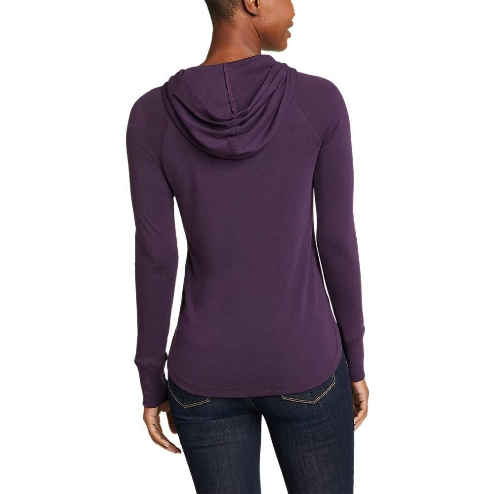 New Eddie Bauer Womens Small Purple Stripe Favorite Pullover 100% Cotton Hoodie