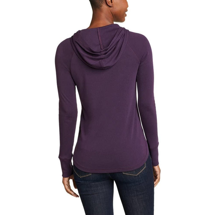 New Eddie Bauer Womens Small Purple Stripe Favorite Pullover 100% Cotton Hoodie