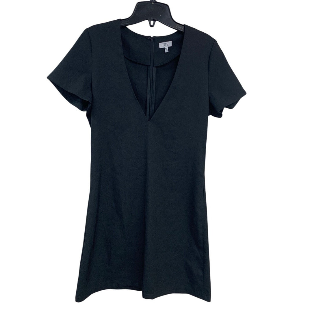 Tobi Womens Small Black Goth Short Sleeve V Neck Back Zip Mini Sheath Dress