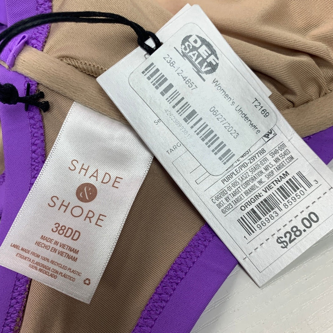 New Shade &amp; Shore Womens 38DD Underwire Purple Swim Separate Top ONLY