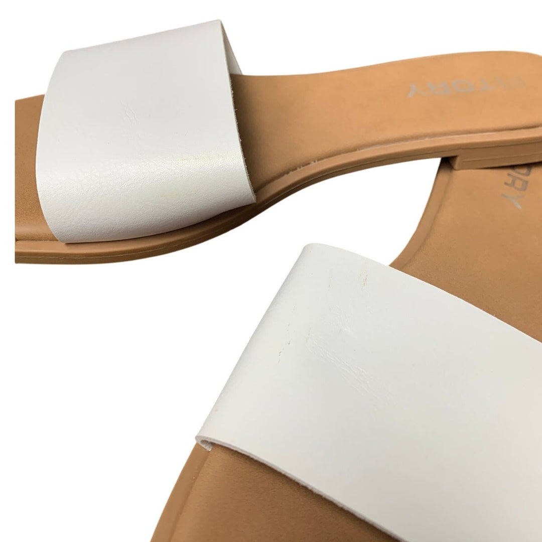 Fitory Womens Size 9 White Open Square Toe Flat Slide On Sandal Beach Shoes