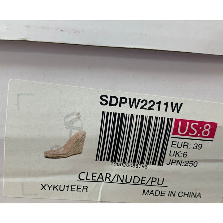 Dream Pairs Women Size 8 Clear Strap Tan Open Toe 4" Wedge Heel Espadrille Shoes