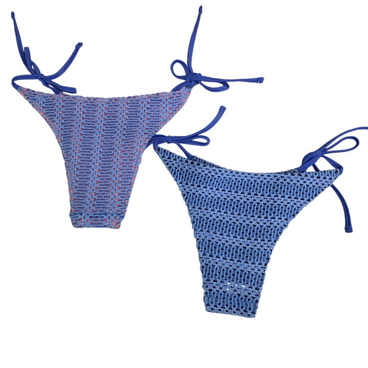 Lot of 2 American Eagle Womens XS Side Tie Striped Crochet Bikini Bottoms ONLY