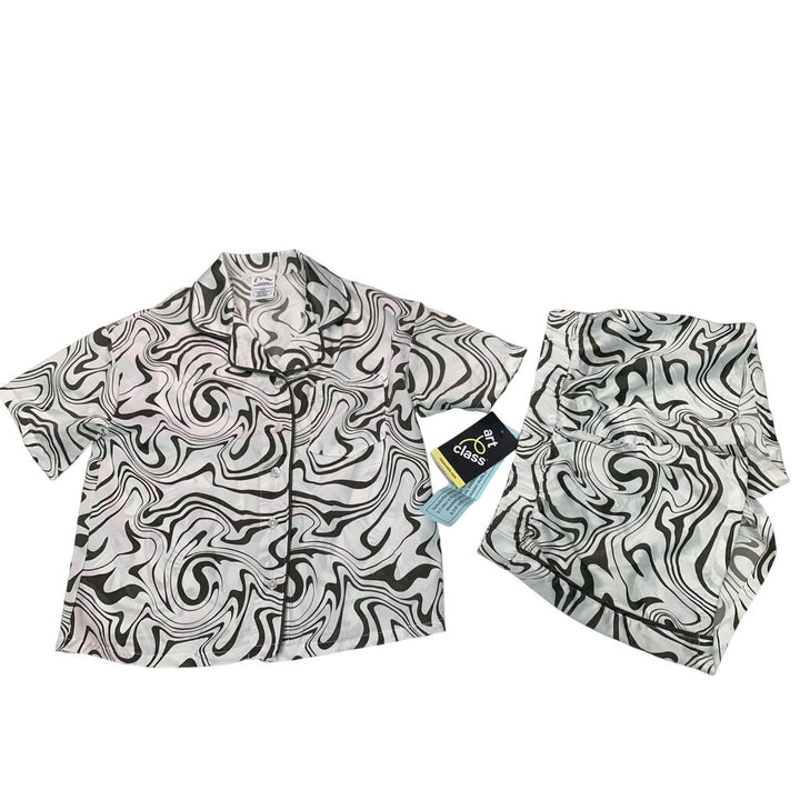 NWT New Art Class Girls Medium (8) Button Up Top Shorts PJ Sleepwear Set