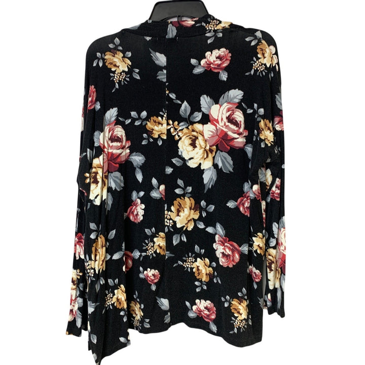 Maurices Womens Size 1 Black Pink Floral Long Sleeve Open Front Cardigan